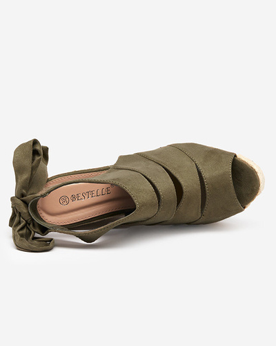 Khaki eko zomšos moteriškos pleištinės basutės Evofi- Footwear