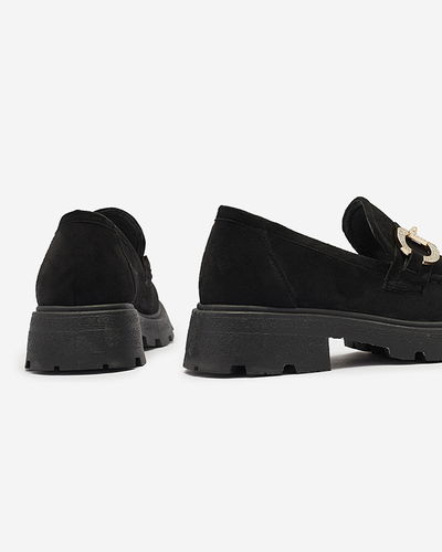 Juodi moteriški mokasinai su aukso ornamentu Ryci - Avalynė