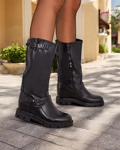 Royalfashion Juodos moteriškos batai su paslėpta platforma Ewion