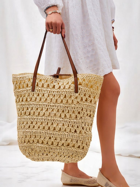 Royalfashion Didelė moteriška rankinė iš šiaudų. Natūrali. Klasikinė.