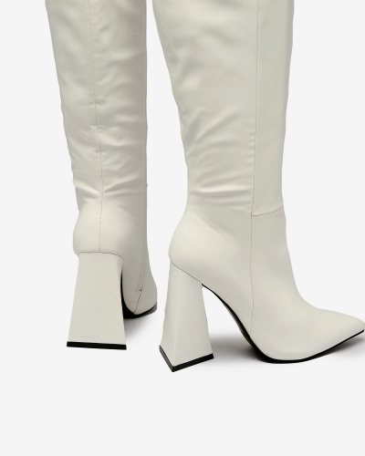 Royalfashion Белые женские сапоги на тройном каблуке Lebrabi