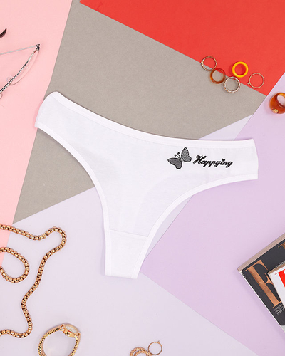 Klasikinės medvilninės moteriškos stringai baltos spalvos - Apatiniai