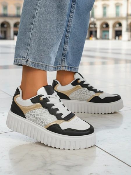 Royalfashion Callista platform sneakers black eco leather size 40