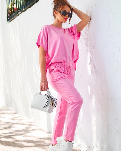 Женский комплект Royalfashion из хлопка с короткими рукавами и прямыми штанами