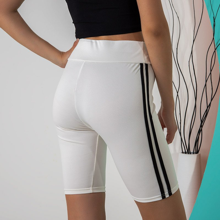 Baltos moteriškos dviračių šortai su juostelėmis - Drabužiai