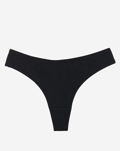 Juodos medvilninės moteriškos stringai su siuvinėjimais - Apatiniai