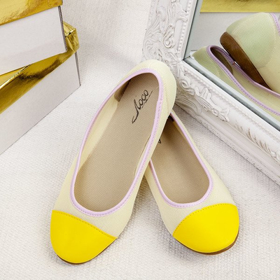 Beżowe baleriny z żółtym noskiem Eloisa - Obuwie