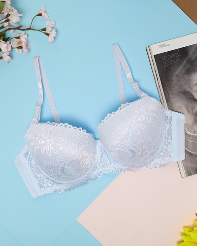 Balta vienspalvė moteriška push-up liemenėlė su nėriniais - Apatiniai rūbai