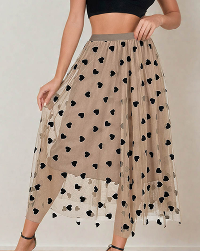 Royalfashion Moteriškas dvisluoksnis midi sijonas su širdelėmis