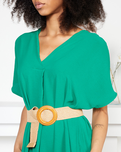 Tamsiai žalia moteriška oversize suknelė su diržu - Drabužiai