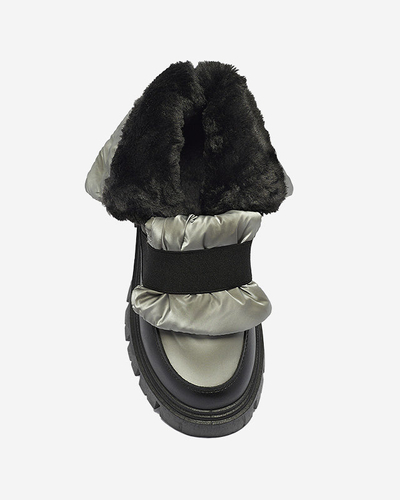 OUTLET Женские сапоги-снегоступы a'la на плоской подошве черно-серого цвета Ferory- Footwear