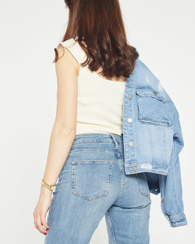 Kreminės spalvos moteriškas viršus su kubinėmis cirkonio a'la sagomis- Drabužiai