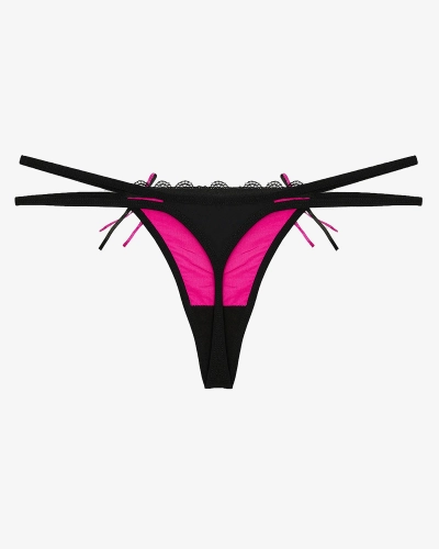 Juodos ir fuksijų spalvos moteriški tamponai su nėriniais ir dekoratyviniais dirželiais - Apatinis trikotažas