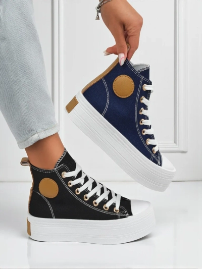 Женские кеды Callisto Nero на платформе, ткань, черные, лето/осень