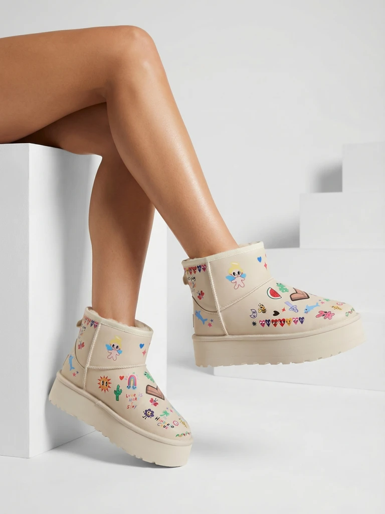 Karališkos mados Trumpos moteriškos snieglės su Hanaga lipdukais