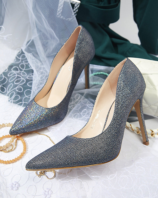 Графитовые голографические женские туфли на шпильке Soddo- Footwear