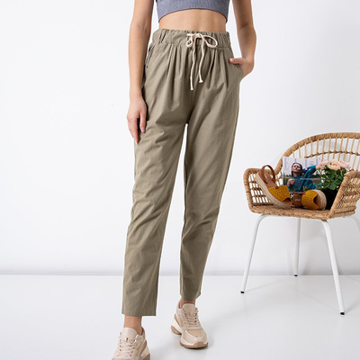 Royalfashion Moteriškos tiesios medvilninės chaki spalvos kelnės PLUS SIZE