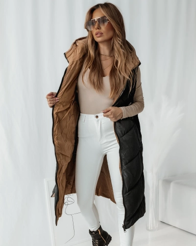 "Royalfashion" Juoda ir kreminė ilga dygsniuota dvipusė liemenė