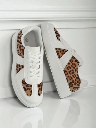 Calista Leopardia Women's Sneakers – White Eco-Leather Fabric Spring 4cm