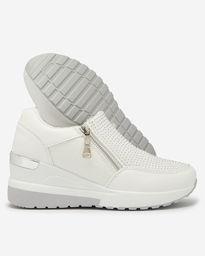 Белые женские спортивные туфли на каблуке-платформе, украшенные цирконами Martela - Обувь