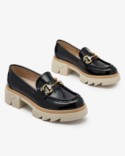 Lakuoti juodi moteriški mokasinai su kristalais Inriw - Avalynė