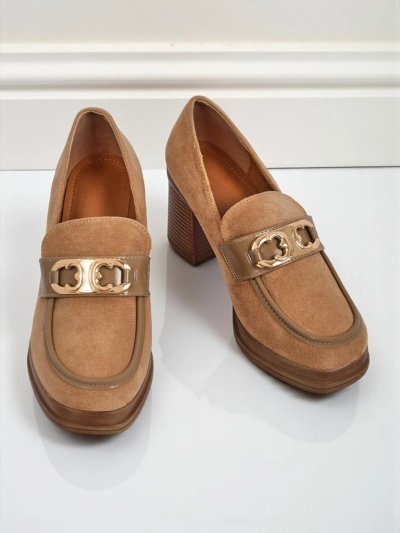 Women's Perseida Loafers – Light Brown Suede Block Heel Elegant