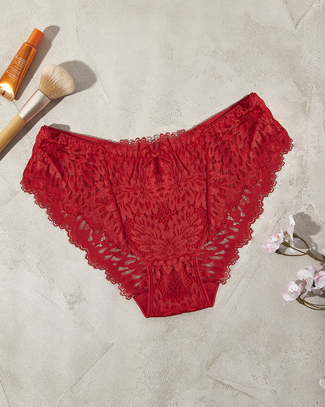 Raudonos spalvos nėriniuotos moteriškos liemenėlės kelnaitės - apatinis trikotažas