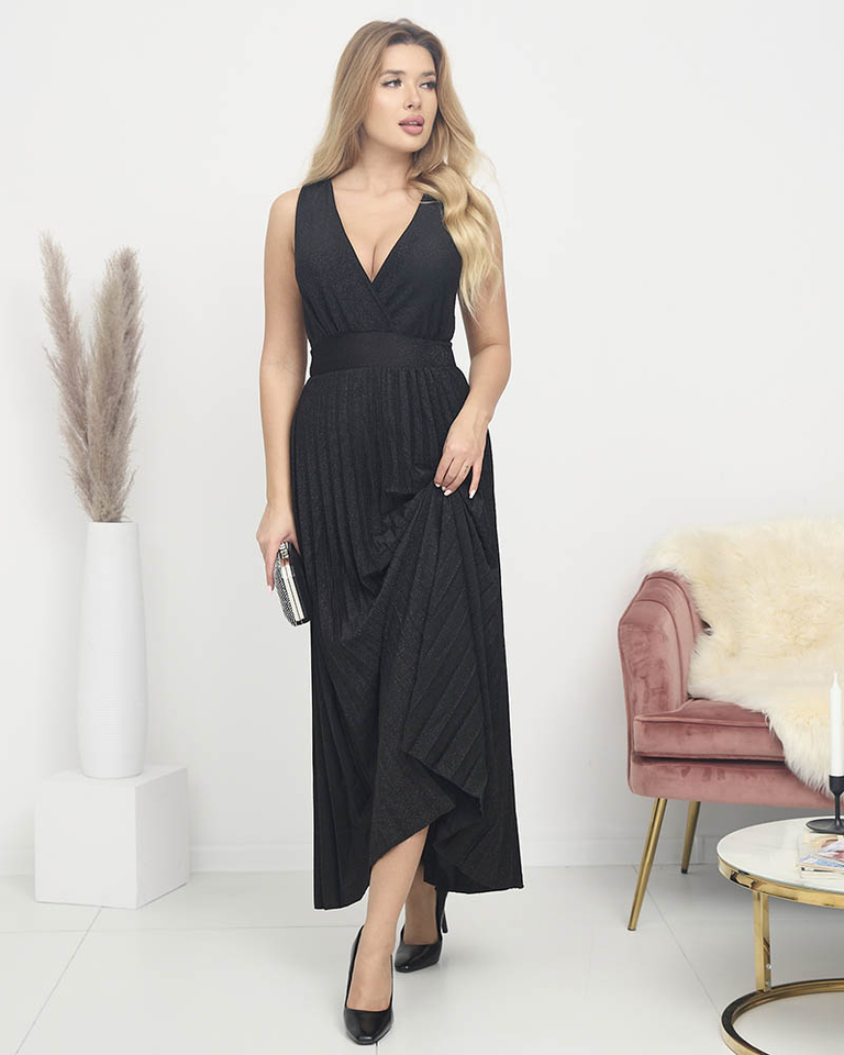 Длинное черное женское платье с блестками - Одежда