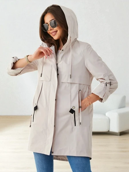 Royalfashion Moteriškas ilgas vėjapjovis paltas