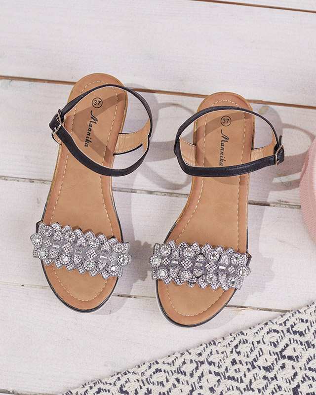 Juodos moteriškos pleištinės basutės su kubiniais cirkoniais Mafa- Footwear