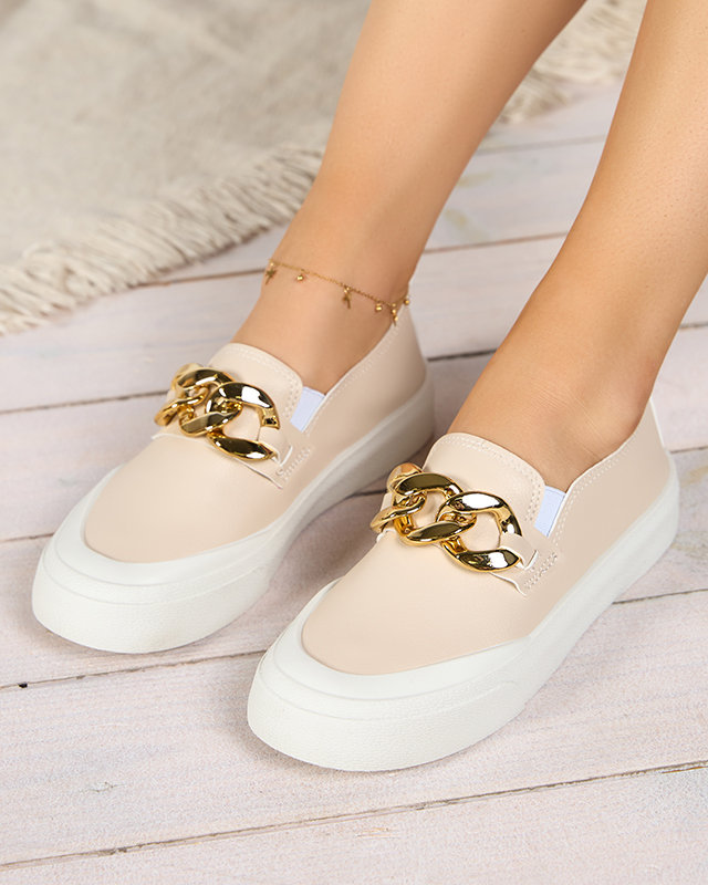 Smėlio spalvos moteriški užsegami batai ant storesnio pado su Senula dekoracija - Avalynė