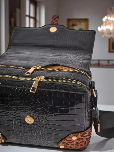 Callista Nero Bag - Faux Croc, Black-Brown