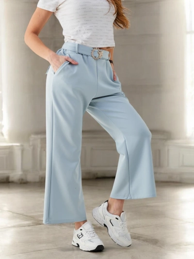 Royalfashion Широкие женские тканевые брюки с декоративным ремнем