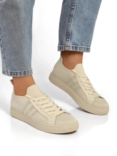 Beżowe sneakersy Damiani – lekkie trampki tkanina/skóra eco na lato