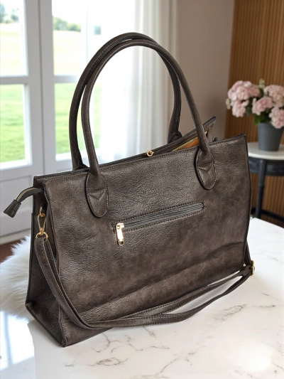 Torebka damska skrzana Etruria Classica Elegante szara 41x31x14 cm