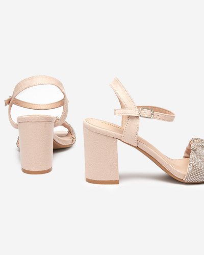 Бежевые женские босоножки на шпильке с фианитами Trieste - Обувь