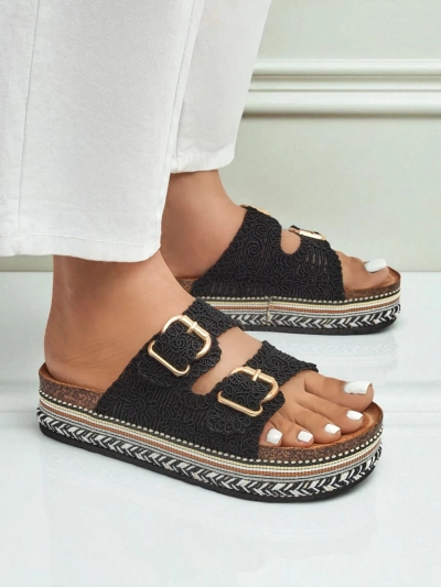 Royalfashion Moteriškos platforminės sandalės su sagtimis CorkStyle
