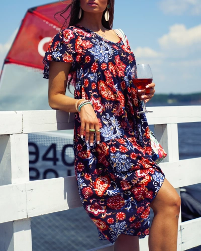 Royalfashion Темно-синее женское платье с красочным цветочным рисунком