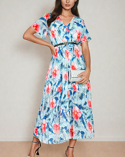 "Royalfashion" Moteriška plisuota gėlėta midi suknelė