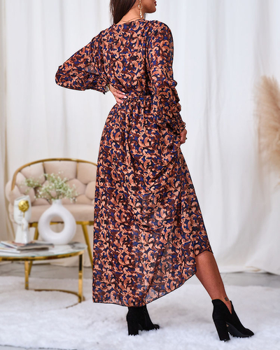 "Royalfashion" Kupranugario spalvos raštuota moteriška maksi suknelė