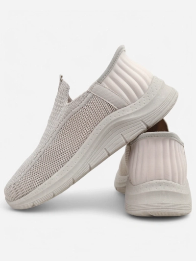 Aurelia Comfort Beżowe Slip On Damskie Buty z Tkaniny Na Płaskim Obcasie