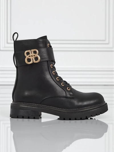 Artemisia Nero leather ankle boots with a round toe, zipper and gold buckle