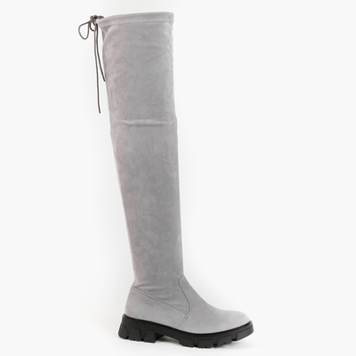 OUTLET Эко-замша серые серые сапоги на плоском каблуке выше колена Engi- Footwear