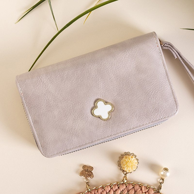 Светло-серый женский кошелек с отделкой