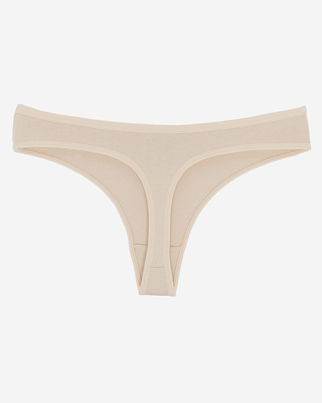 Smėlio spalvos medvilnės moteriškos vienspalvės stringai su raštu - Apatiniai rūbai