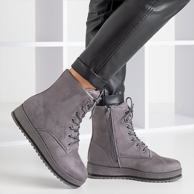 Szare sznurowane śniegowce Nidym - Obuwie