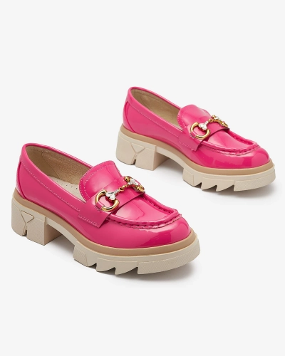 Lakuoti fuksijos spalvos moteriški mokasinai su kristalais Inriw - Avalynė