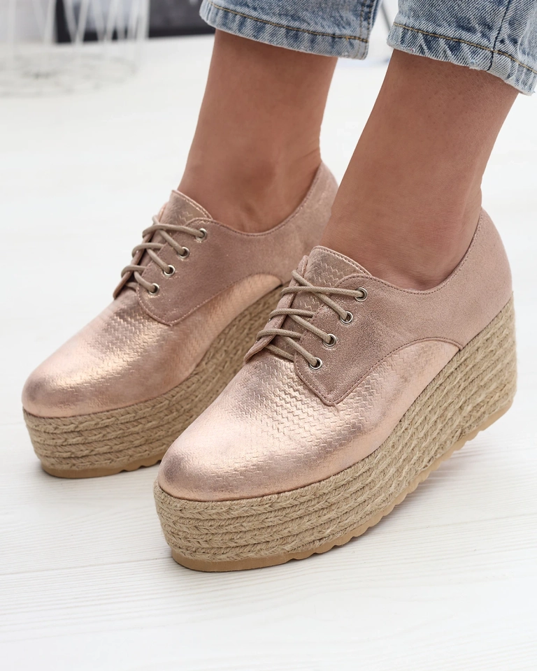 Розово-золотистые женские полусапожки на котурнах Caidoo- Obuwie