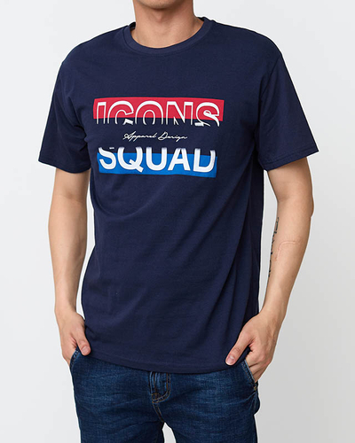 Tamsiai mėlyni vyriški marškinėliai su raštu - Drabužiai