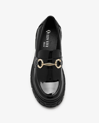 Moteriški juodi lakuoti mokasinai tvirtu padu Fenika - Avalynė